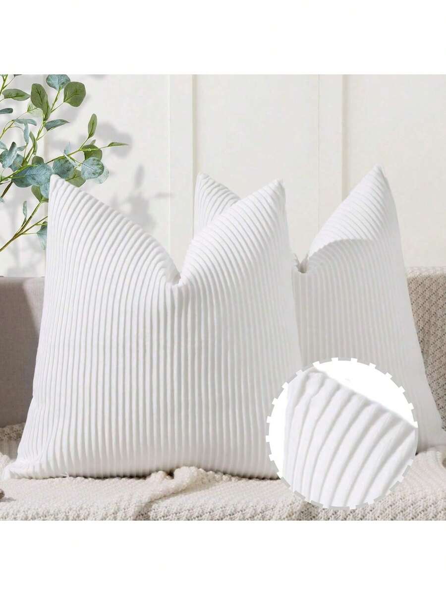 1 pièce (sans insert de coussin) Housse de coussin décoratif en velours à motif rayé, housse de coussin de luxe pour la décoration de la maison, canapé, lit - Blanc - Voir 1