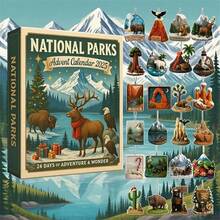 1 szt. Kalendarz adwentowy Parku Narodowego 2025, 24-dniowy kalendarz odliczający do świąt Bożego Narodzenia, kolekcja dekoracji z motywem dzikiej przyrody i krajobrazu, prezent dla miłośników natury i rodzin, wystrój domu, dekoracje świąteczne, wystrój pokoju, zima