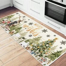 1 pièce Tapis de sol d'hiver multicolore avec bonhomme de neige, tapis d'entrée intérieur en velours épais et cristallin, tapis de chambre à coucher, tapis de cuisine, tapis de couloir, tapis de salle de bain épais et doux, absorbant et antidérapant, lavable en machine, convient pour l'entrée, le salon, la cuisine, la buanderie, la salle de bain - Polyester, absorbant, antidérapant, décoration de Noël