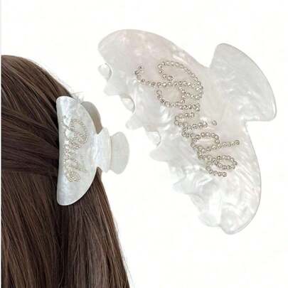 1pc Bridal Claw Hair Clip, White Acrylic Hair Accessory With Rhinestone Bride Symbol | Bridal Shower Or Wedding Party Decor, Bridesmaid Gift, Bachelorette Party, Wedding, Single Party