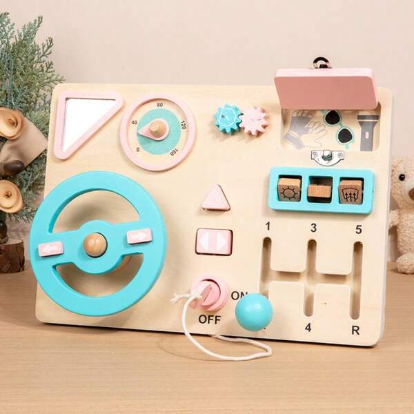 Wooden Busy Board - Steering Wheel & Sensory Toys, Educational Travel Toys For Fine Motor Skills & Hand-Eye Coordination, Educational Toy Gift For Boys And Girls On Birthdays Halloween And Christmas