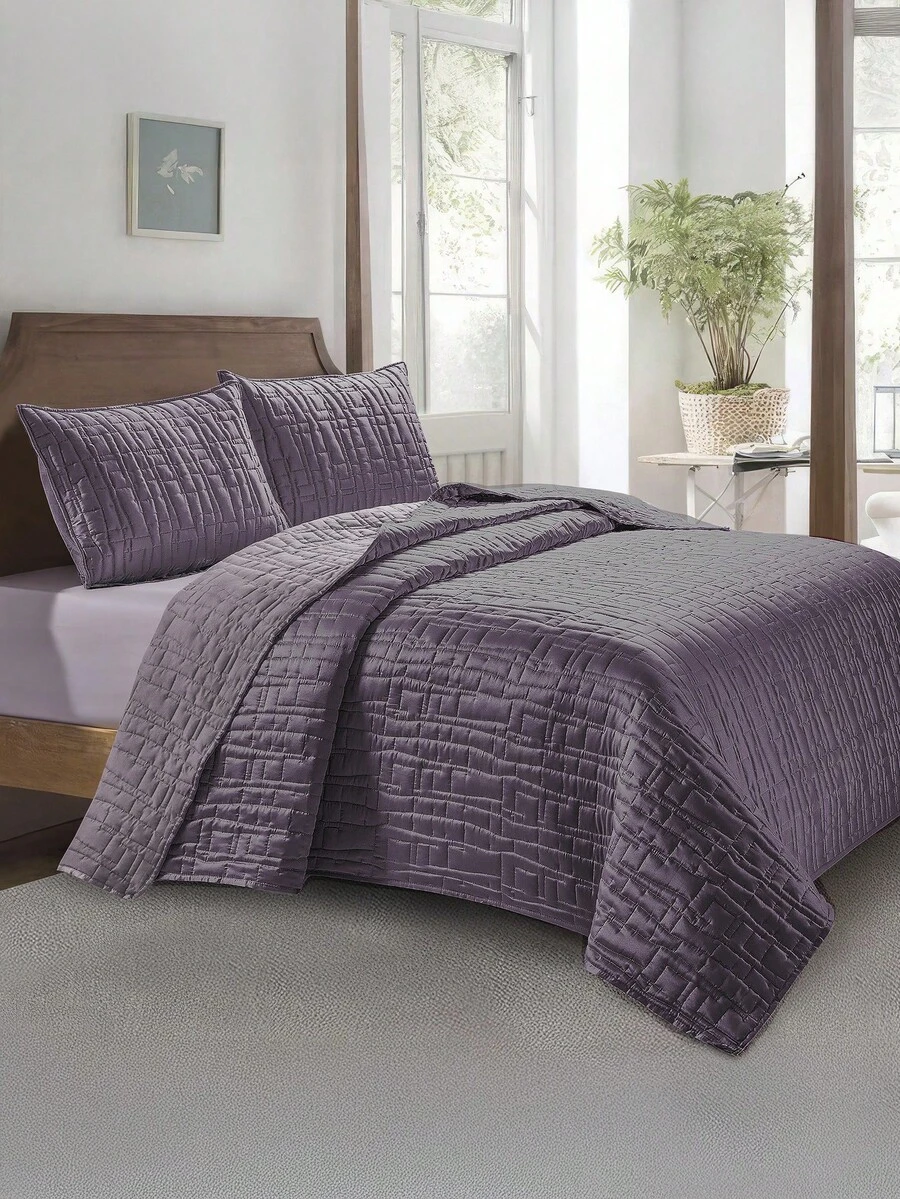 Home Elephant Basic Satin Comforter With Quilted Thread Covers, Queen And King Size - Lilac Purple - View 1