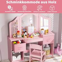 Kids Vanity Table And Chair Set, 2-In-1 Girls Vanity Set With Removable Mirror & Stool, Princess Toddle Makeup Table With Storage Box, Wooden Desk For Kids - Pink - View 5