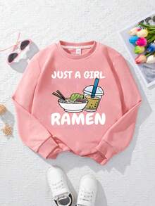 少女时尚创意卡通可爱奶茶卡通图案印花保暖圆领运动衫 - 舒适长袖休闲套头衫，可机洗，日常必备，宽松款式，适合女孩，街头风格，适合上学、度假、购物、运动等场合 - 粉色 - 查看 2