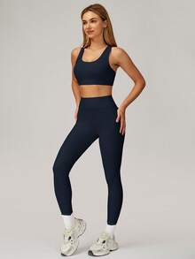 MASKERT Damen Sport Set: Racerback stoßfester Sport-BH und hochgeschnittene Yoga-Leggings, barfußgefühl, hautfreundlich und bequem, 2 Stücke Set für Fitness und Training