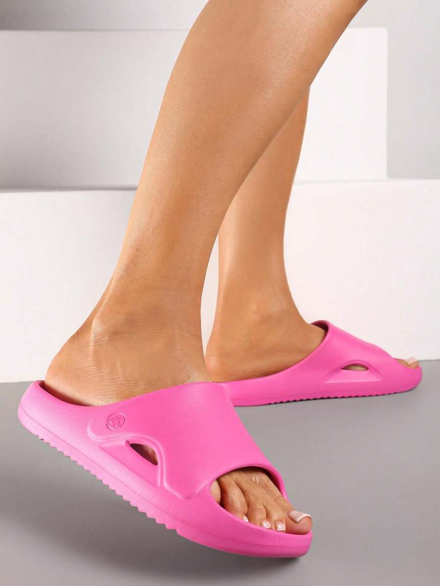 Sandalias planas versátiles y casuales de unicolor para mujer - Rosa - Ver 1