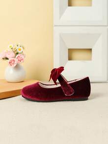 1 Pair Warm Thermal Lined Bow Decor Girls Shoes, Suitable For Autumn/Winter - Burgundy - View 6