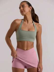 OQQ Women's 2 Piece Yogas Skirts Basic Versatile Stretchy Casual High Waist Mini Skirts Fabric Womenswear - 白色和粉紅色 - 查看 3