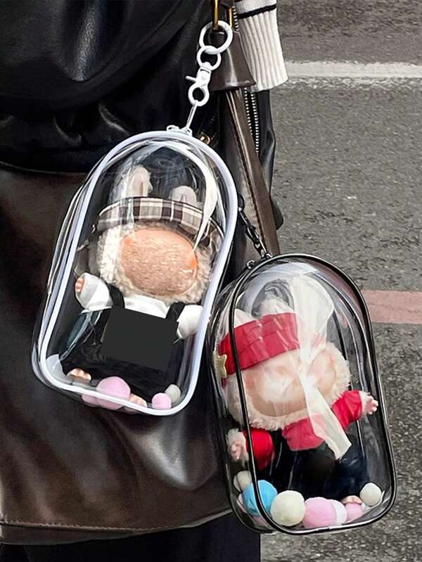 PVC High Transparent 19cm Doll Dust Proof Storage Protector Bag With Keychain Clear Pvc Storage Bag Dustproof Transparent Protective Display Case For Standing/Sitting Figures Toys Blind Box Display Suitable For Dolls, Cables Add Earbuds Minimalist Transparent Pvc Storage Hand Washable Plastic Luggage Bag, Party Accessory, Accessory Anime Figure Carrying Case, Ideal For Strolling Outdoor (Doll Not Included)