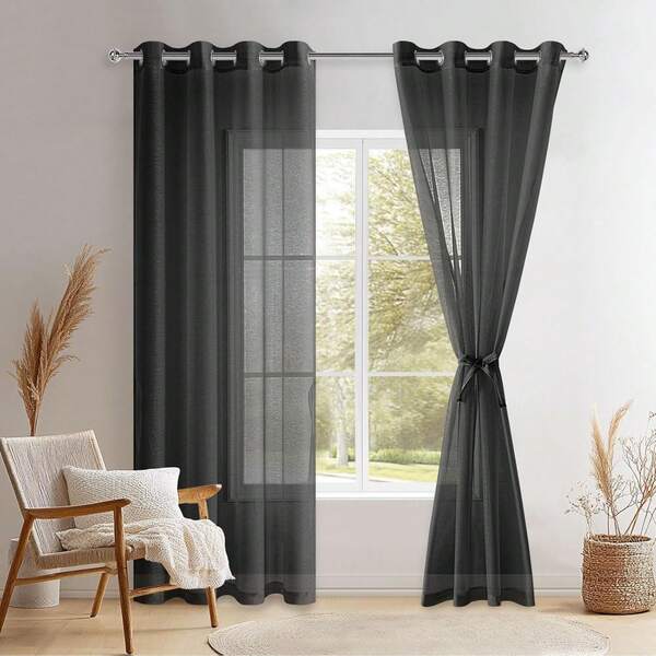 DWCN 2 Panels Voile Vorhänge mit Augen Transparent Voile Polyester Augen Vorhang Transparent für Wohnzimmer und Schlafzimmer