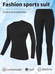 Conjunto de ropa deportiva de cuello redondo de manga larga y leggings para mujer, apto para yoga, gimnasio y entrenamiento, adecuado para otoño/invierno