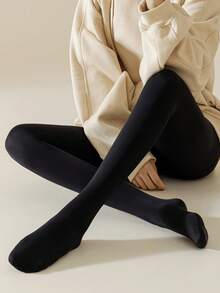 300g Thick Seamless Women's Thermal Leggings, Comfortable Elastic Warm Tights Winter - Black 2 - 查看 11