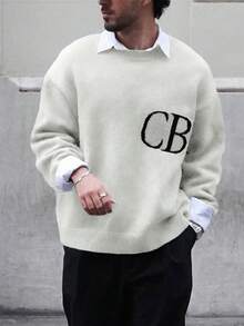 Men/Women Casual Loose Fit Lightweight Pullover Sweater With Letter Intarsia Pattern, Suitable For Spring, Autumn, Winter - White - View 2