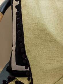 1pc Matcha Green Linen Sheer Curtain, Semi-Sheer For Bedroom, Living Room, Balcony