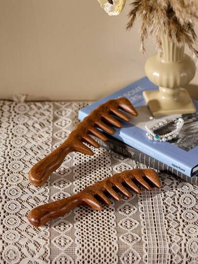 Cirelle 1 件天然檀香宽齿梳，适合女性波浪发型设计、头皮按摩、耐热、防静电、返校、旅行度假必备、女士发饰