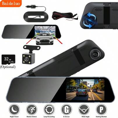Dash Cam For Car, 4.5-Inch Rearview Mirror 1080P, 32G Memory Card(Optional), Front And Rear Dual Cameras, Super Night Vision, Parking Assist, Loop Recording, 24-Hour Parking Monitor, Car Reverse Camera-Halloween Christmas Thanksgiving, For Cars, Trucks, SUVs-Holiday Gift