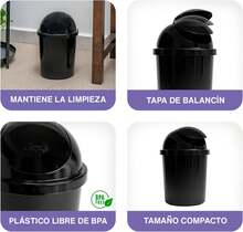 JOY - Bote de Basura Redondo, Pack de 2, con Tapa de Balancín, Ideal para Mantener la Limpieza en el Hogar y Oficina, 5 Litros de Capacidad, Plástico Libre de BPA, Negro - negro - Ver 4