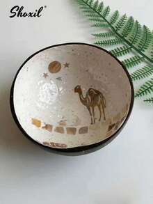 shoxil 1pc Coconut Shell Bowl, Round, Vintage Painted Style, Suitable For Holding Snacks And Fruits, Applicable For Kitchen, Yard, Party, Outdoor Picnic, Holiday Dining Table Decor, Handmade Gift - Shell Coconut Bowl - View 11