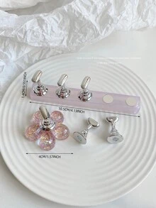 Set de decoración de arte de uñas 3D: 1 pieza de base hueca de acrílico + 5 piezas de puntas de uñas de color gelatina, con cristales de resina, cuentas, strass, efecto láser holográfico estilo coreano vintage, base de madera, 10 puntas de uñas doradas, gran regalo para niñas y mujeres