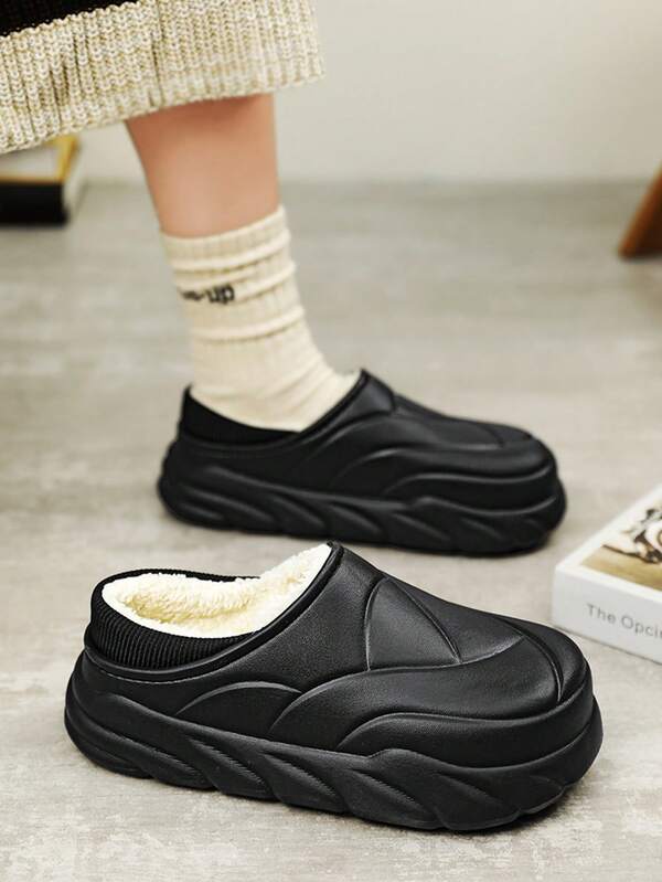 أحذية منزلية كاجوال مرقعة، أحذية منزلية شتوية جديدة سميكة الأرضية دافئة مانعة للانزلاق للأزواج، أحذية مريحة للأزواج مبطنة بفرو، مناسبة للارتداء الداخلي والخارجي