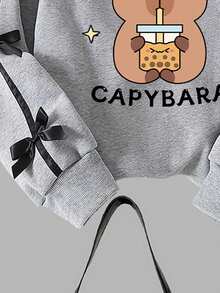 Tween Girl Cartoon Print Crew Neck Sweater And Leggings Set