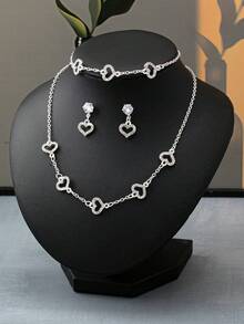 1 set nou stil european și american la modă minimalist stras încrustat inimă lanț brățară colier cercei bijuterii set pentru femei