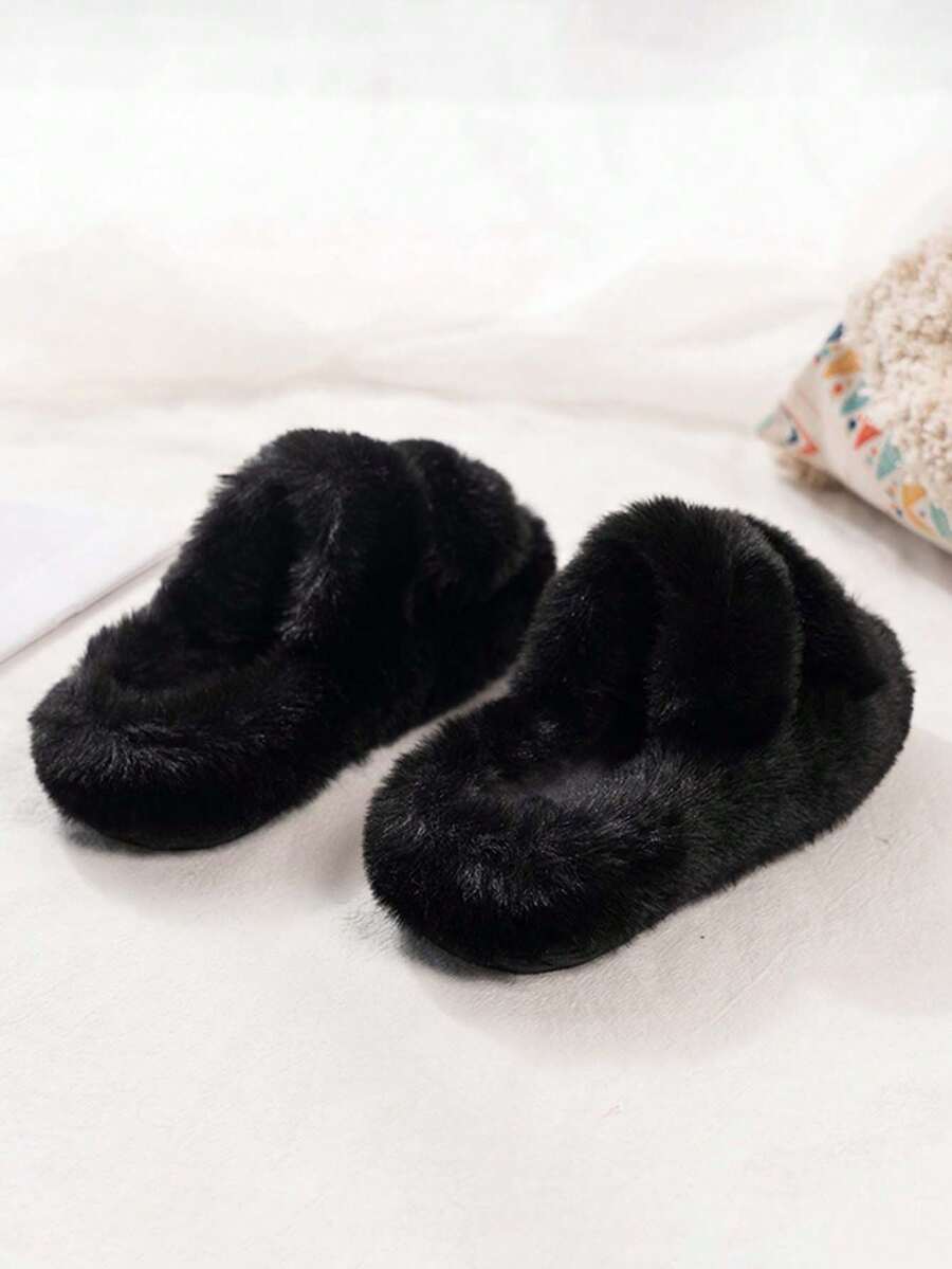 1 Pair Children's Fluffy Slippers For Autumn/Winter, Soft & Comfortable, Suitable For Toddlers & Kids Indoor Warm House Slippers