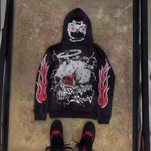 Y2K American Retro Harajuku Street Dark Hip-Hop High Street Cartoon Print Zipper Hoodie Loose Sweatshirt - 紫色 - 查看 5