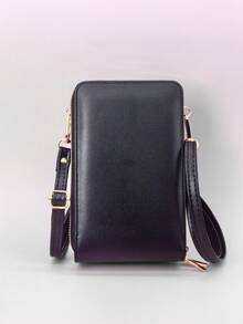 新款斜挎包多功能大容量双层拉链手机钱包时尚简约精致图案印花休闲度假约会女士钱包钱包腕带钱包 - 黑色 - 查看 7