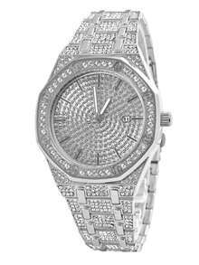 GUANQIN Ceas bărbătesc de lux, cu cuarț, complet glazurat, auriu, design cu cadran dublu gol, scală unică, indicator luminos, model pentru petreceri