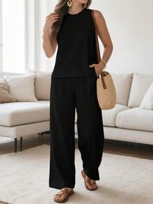 Summer Women'S Sleeveless Strappy Tie-Waist Pants, New Fashion Pants. - 黑色 - 查看 8