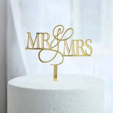 Acrylic Mr & Mrs Cake Topper, Bride And Groom Sign Wedding Engagement Anniversary Dessert Cake Picks Decorations Valentine's Day - Multicolor - View 6