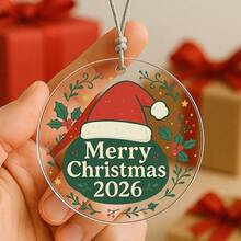 1PC Custom Personalized Christmas Ornament With Santa Hat And Holly Design, Add Custom Year Or Text For Unique Keepsake, Perfect Holiday Gift For Friends, Couples Or Family, Ideal Seasonal Decoration For Tree, Fireplace, Living Room And Festive Celebrations
