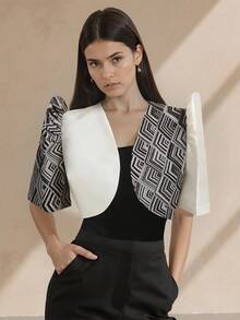 Amyenjoylife Modern Filipino Style Summer Women's Elegant Fashionable Personality Patchwork Puff Sleeve Cardigan Shawl Top, White Blouse - White - View 4