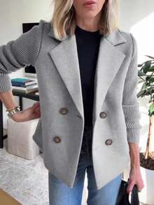 2025 Autumn/Winter New Women's Fashion Style Woolen Splicing Coat - Xám - Xem 2