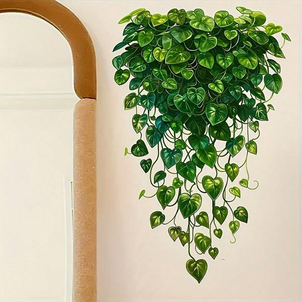 ملصق جداري ورق حائط ورقة خضراء، لاصق ذاتي قابل للإزالة، ديكور غرفة مريحة