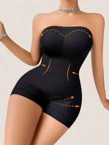 Women's Seamless Body Shaper Bodysuit With Tummy Control, Butt Lifter, Chest Wrap, 1pc - 黑色 - 查看 4