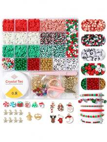 Christmas Polymer Clay Beads Kit, Mix Colors Round Flat Polymer Clay Beads Kit For Jewelry Making, DIY Crafts Gifts Christmas Atmosphere Decorate