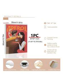 1pc Retro Art, Aperol Wall Art, Vintage Poster Art, Bar Decor, Beverage Print Ideal Gift, Bedroom Decor, Living Room Decor, Office Decor, Dining Room Wall Decoration, Kitchen Decor, Study Room, Corridor, Dormitory Decoration, Bathroom Decor,Ideal Gift For Friends, Wall Arts, Wall Decor, Home Decor, Room Decor, Canvas Wall Art, Posters, Wall Art With Frame, Optional Frame ﻿ ﻿ ﻿ ﻿