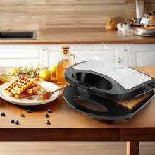 1pc 750W Waffle Maker, Makes 2 Crispy Waffles, Non-Stick Coated Plates, Temperature Control, Locking Clip, Cool-Touch Handle, Upright Storage, Compact Design Ideal For Small Kitchens - EU F Type Plug(220-240V) - View 9