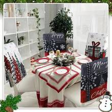 6 housses de chaise de Noël avec des designs festifs représentant des flocons de neige, des arbres et des cadeaux, des motifs rayés, lavables en machine, convenant pour les fêtes, les mariages et la décoration de la maison, ornements de Noël.