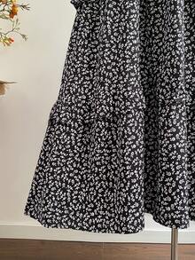 Rusttydustty 大码女式蓝色度假波西米亚碎花短袖荷叶边连衣裙，黑色夏季优雅款 - 黑色 - 查看 3