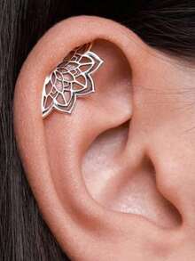 1pc Boho Style Spiral Earring, Geometric Lotus Pattern, Hidden Spiral Piercing, Cartilage Design, Bohemian Silver Color, Mystical Jewelry. Christmas Accessory, Gift