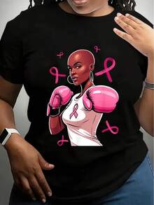 Breast Cancer Awareness African American Afro Pink Ribbon Graphic T-Shirt - Unisex 100% Cotton Streetwear Casual Tee With Slight Stretch, Round Neck Short Sleeve, Machine Washable