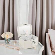 Wooden Medium White Musical Jewelry Box With Mirror And Lock For Girls Kid's Jewelry Storage Music BoxGifts For Christmas Birthday And All Holidays