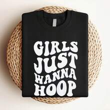 180g pure Cotton Youth Girls Just Wanna Hoop Basketball Hooded Sweatshirt for Basketball Player,  Team Matching Hooded, College Basketball Fan Gift Comfortable graphic T-Shirt For Women Casual Stretched female Women Top Graphic Tees Soft Casual streetwear - Negro - Ver 4