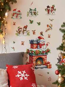 1 Stück Weihnachtsschneemann Kamin Hirsch Wandaufkleber, abnehmbarer Raumdekoration für Schlafzimmer, Wohnzimmer, Feiertagsparty