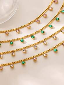 1 Peça Colar de Borla com Zircônia em Gota de Água Luxuoso para Mulheres e Meninas, Colar Gargantilha Feminino com Pingente em Forma de Lágrima, Borboleta e Coração, Banhado a Ouro 18k, Aço Inoxidável, Presente de Joias - 1 - Visão 6