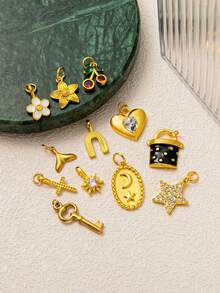 1pc Fashionable, Sweet, Cute, Colorful Flower Pendant, Pearl Grape Pendant, Ballet Dancer Pendant, Electroplated 18K Gold Waterproof And Sweat Proof, Suitable For DIY Necklaces, Bracelets, Earrings, Keychains, Bag Chains, Shoe Buckle Accessories, Women's Jewelry Accessories, DIY Accessories