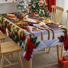 1/20 件节日驯鹿圣诞桌布 - 涤纶、矩形、机织、防污、防水防油桌布，适用于野餐、露营、婚礼、生日、餐厅和自助餐 - 复古风格家居装饰、圣诞装饰 - 彩色 - 查看 5